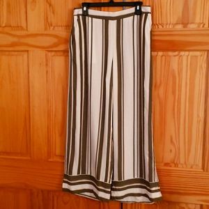 Ann Taylor Loft Green Striped Flair Slacks with Gold Piping